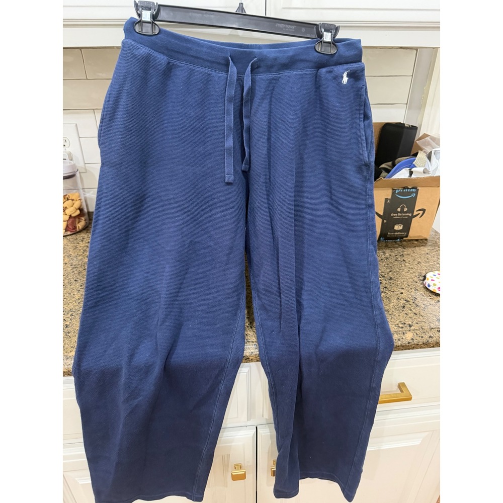 Polo Ralph Lauren Mens Navy Blue Waffle Knit Cotton Pajama Sleep Pants Large